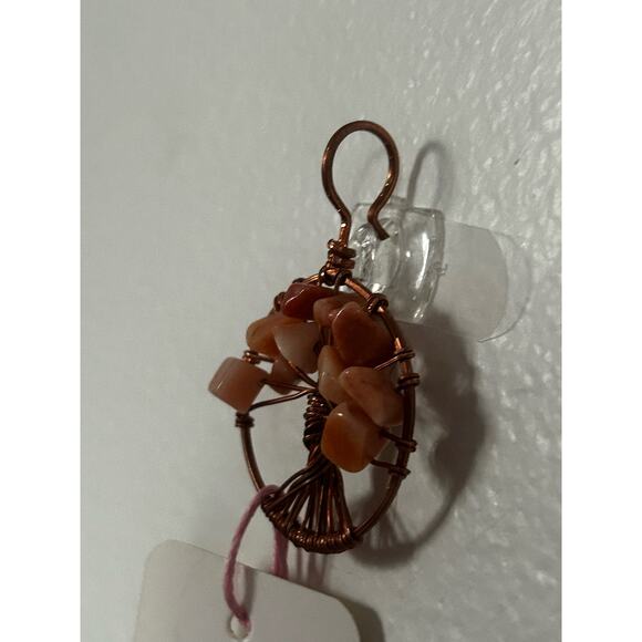 Handmade Copper and Serpentine Crystal Tree of life 3.5x2” Wall Decor - Picture 4 of 5